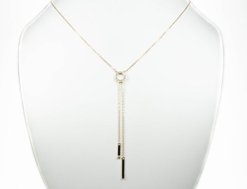 dainty double strand lariat necklace with cz’s